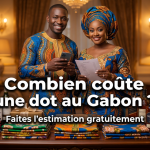 Couple gabonais préparant le budget de sa dot lors des préparatifs d'un mariage coutumier au Gabon.