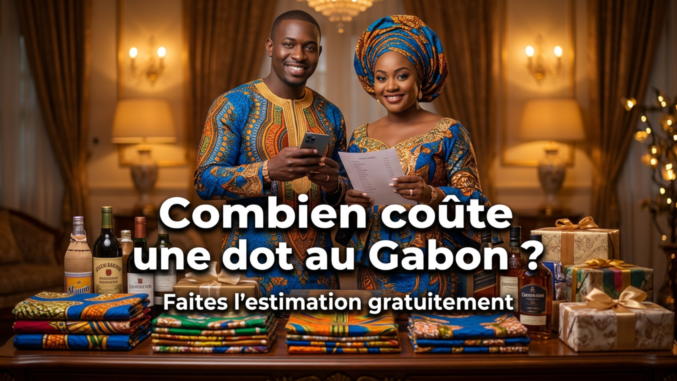 Couple gabonais préparant le budget de sa dot lors des préparatifs d'un mariage coutumier au Gabon.